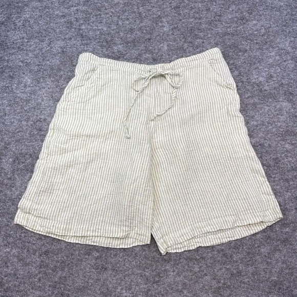 Flax Pants - Flax linen shorts women's S 6-10 green stripe Bermuda pockets lagenlook NWOT
